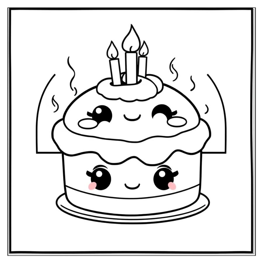 Birthday Cake Fresh From Oven Coloring Page