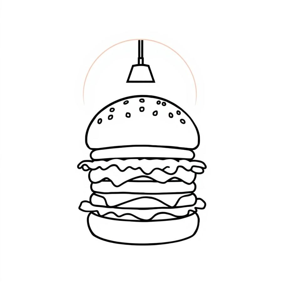 Burger Under Neon Sign Coloring Page