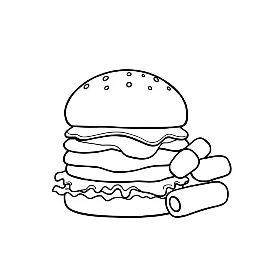 Burger Next To Tater Tots Coloring Page