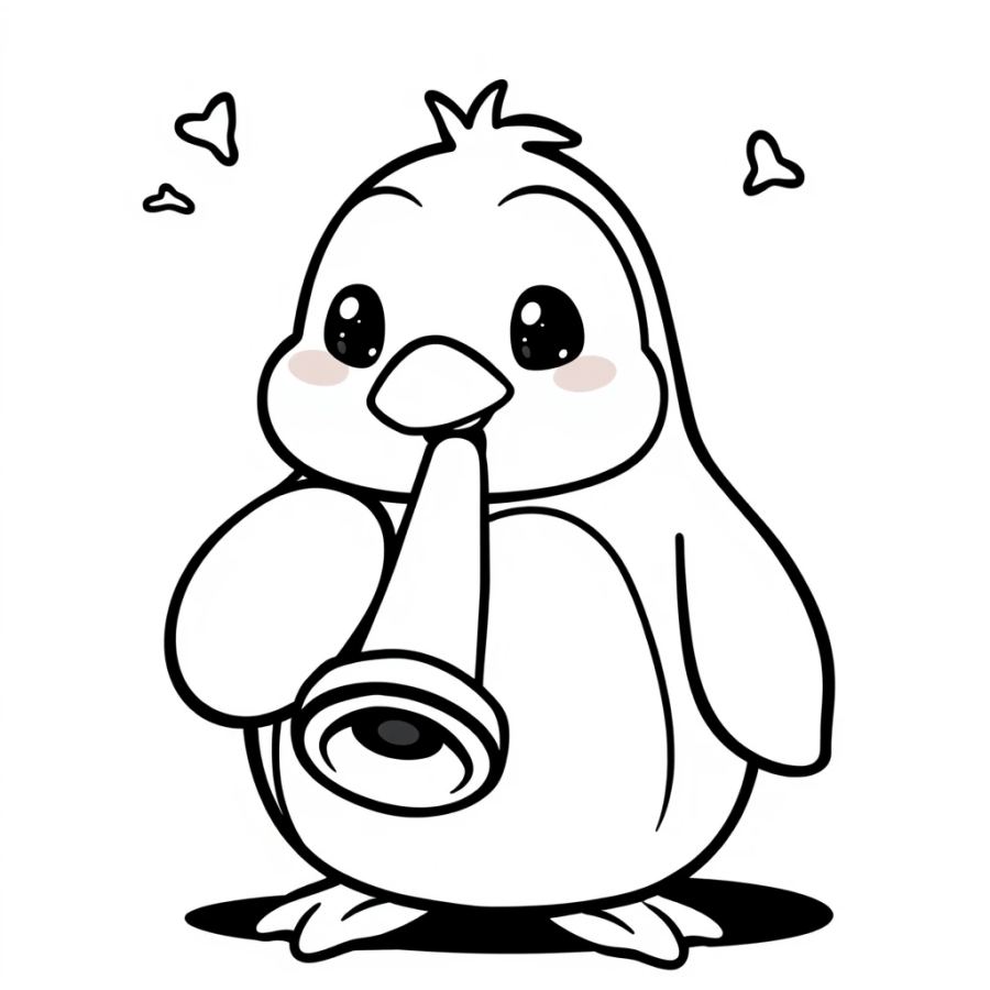 Penguin Blowing Trumpet Coloring Page