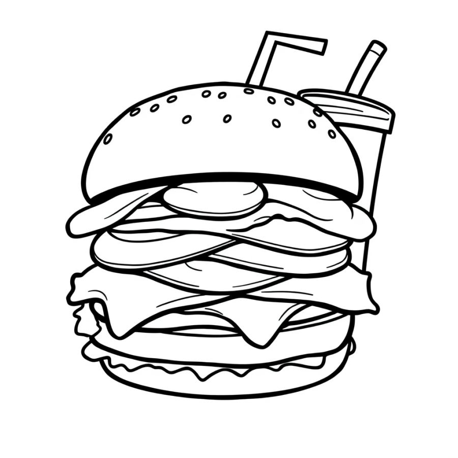 Burger With Soda Cup Coloring Page