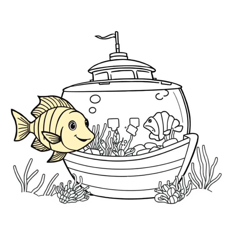 Tropical Fish Swimming Right Up To A Glass Bottom Boat Coloring Page