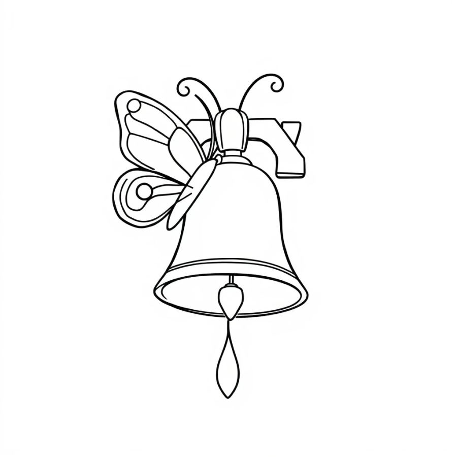 Butterfly Floating Around A Ringing Church Bell Coloring Page