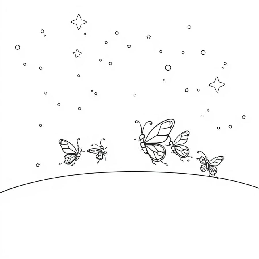 Butterfly Family Dancing In The Milky Way Coloring Page