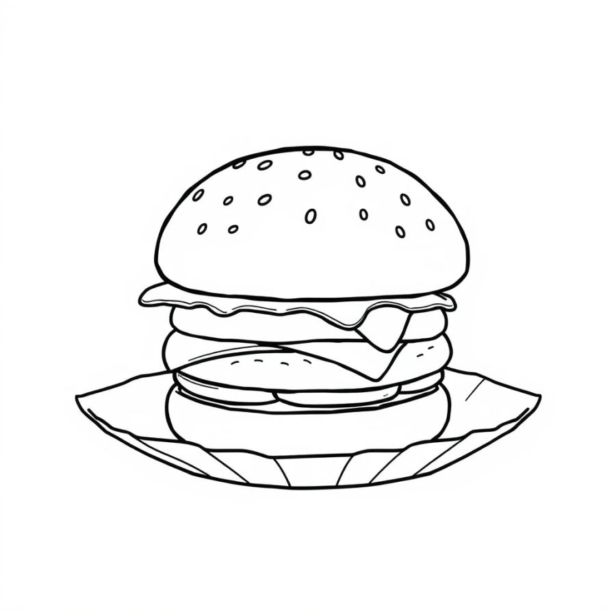 Burger On Paper Plate Coloring Page