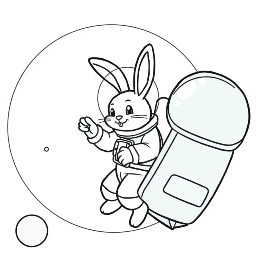 Bunny Astronaut Touching The Moon Coloring Page