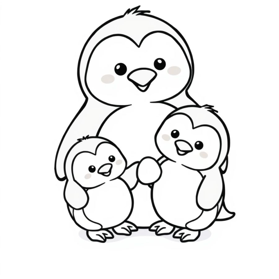 Penguin Family Playing Catch Coloring Page
