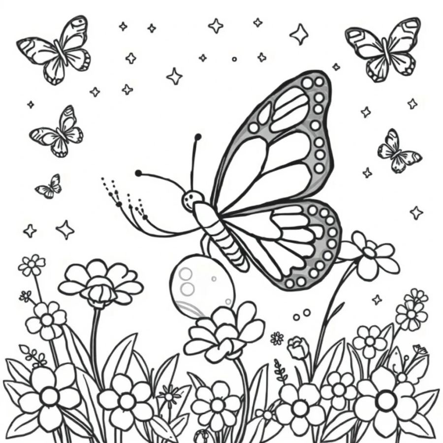 Butterfly Resting On A Morning Dewdrop Coloring Page