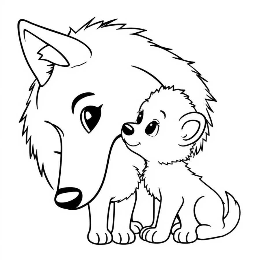 Wolf Pup Nuzzling Its Mother's Face Coloring Page