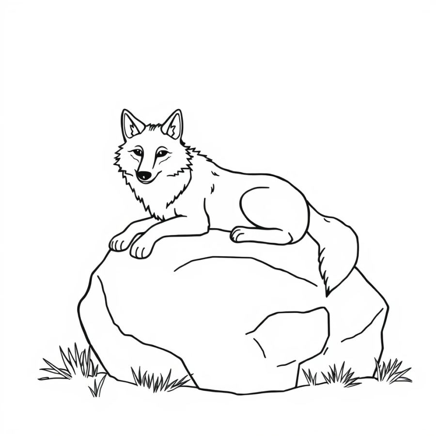 Wolf Resting On A Sun-Baked Boulder Coloring Page