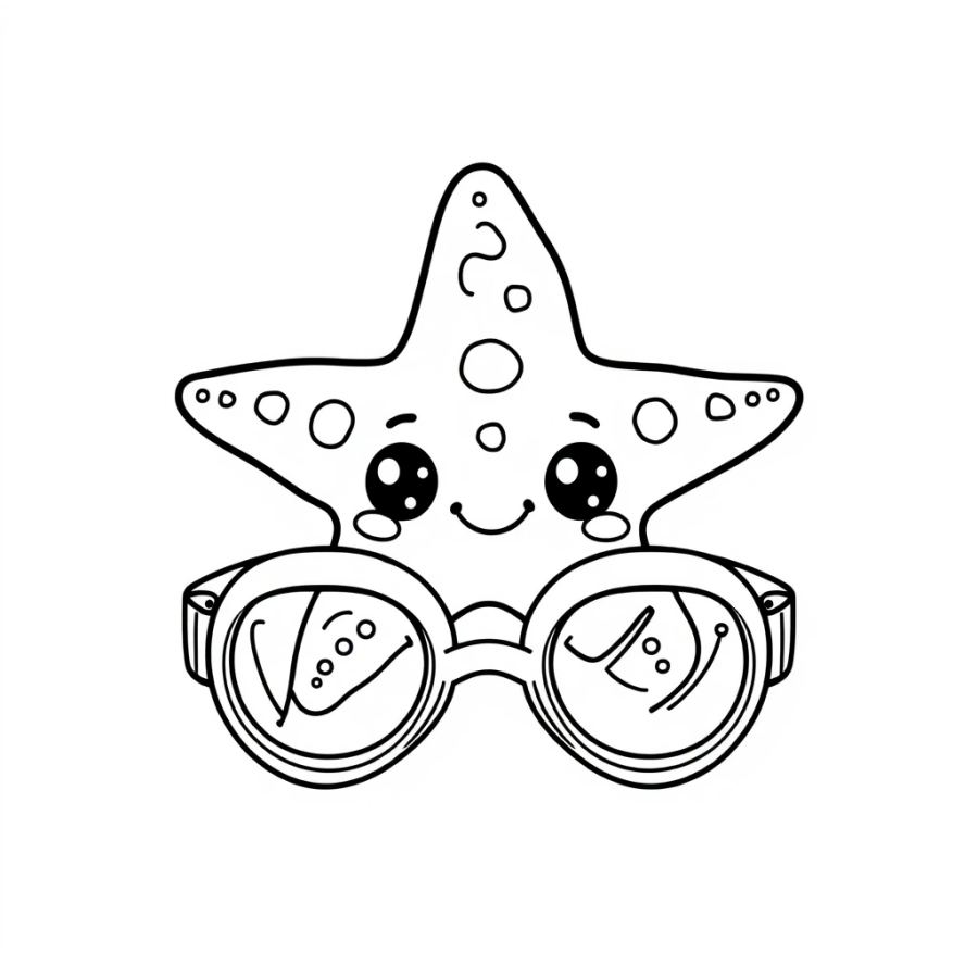 Starfish Sitting On A Pair Of Swimming Goggles Coloring Page