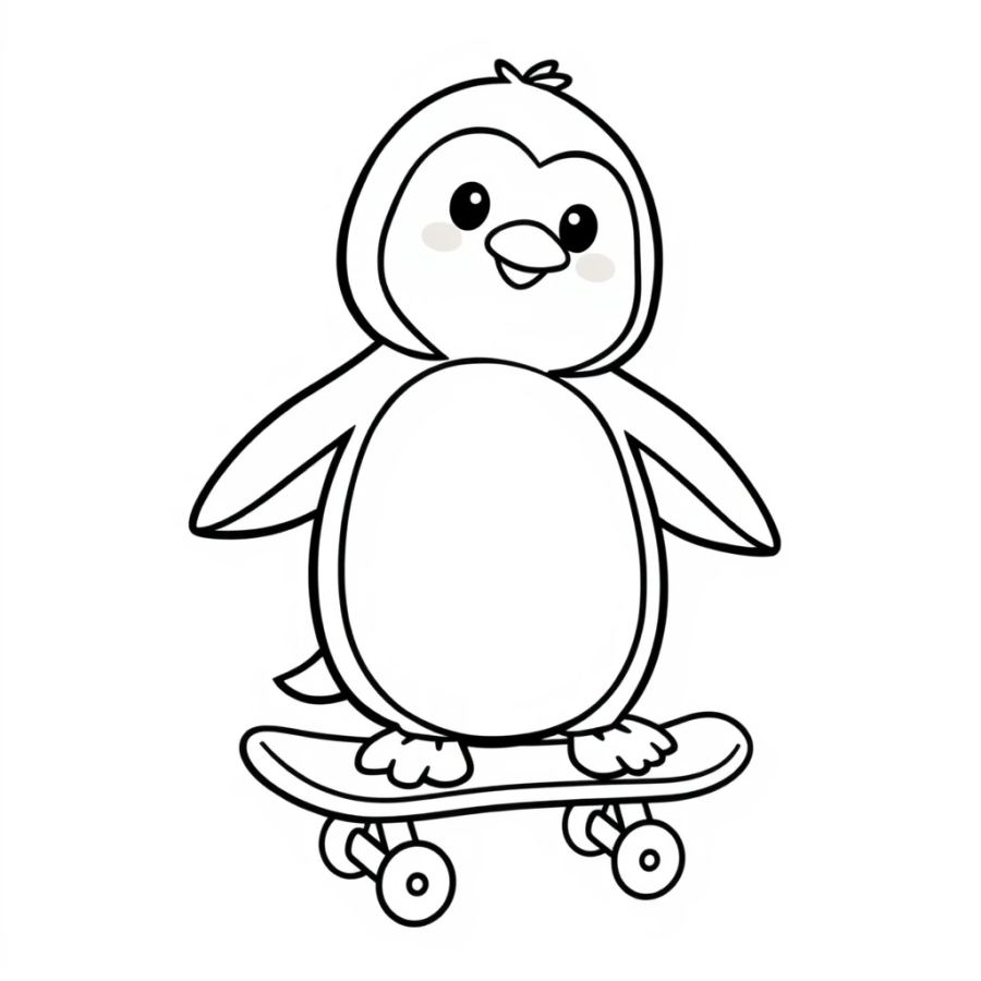 Penguin On A Skateboard Coloring Page