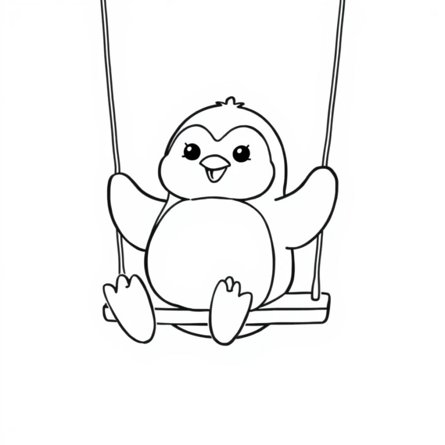 Penguin Swinging On Swing Coloring Page