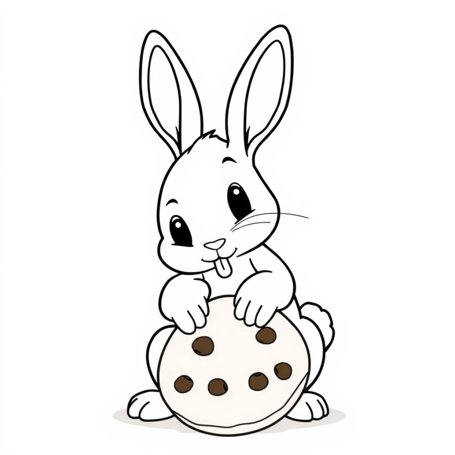 Bunny Stealing A Chocolate Chip Cookie Coloring Page