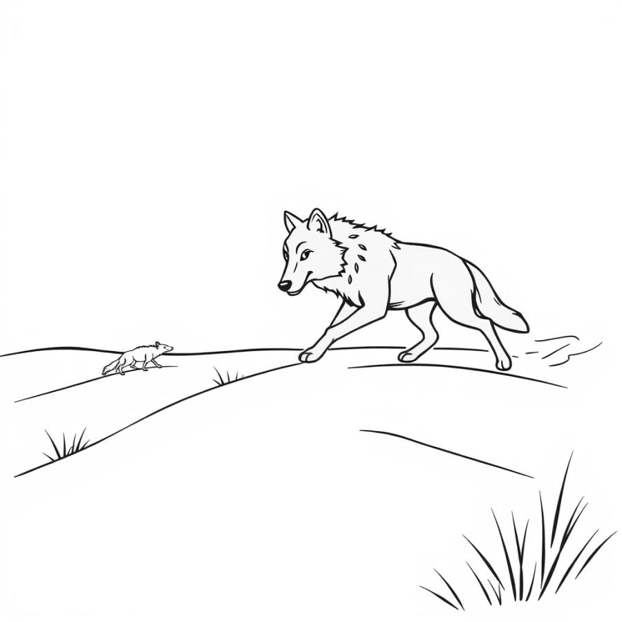 Wolf Tracking Prey Across Sand Dunes Coloring Page