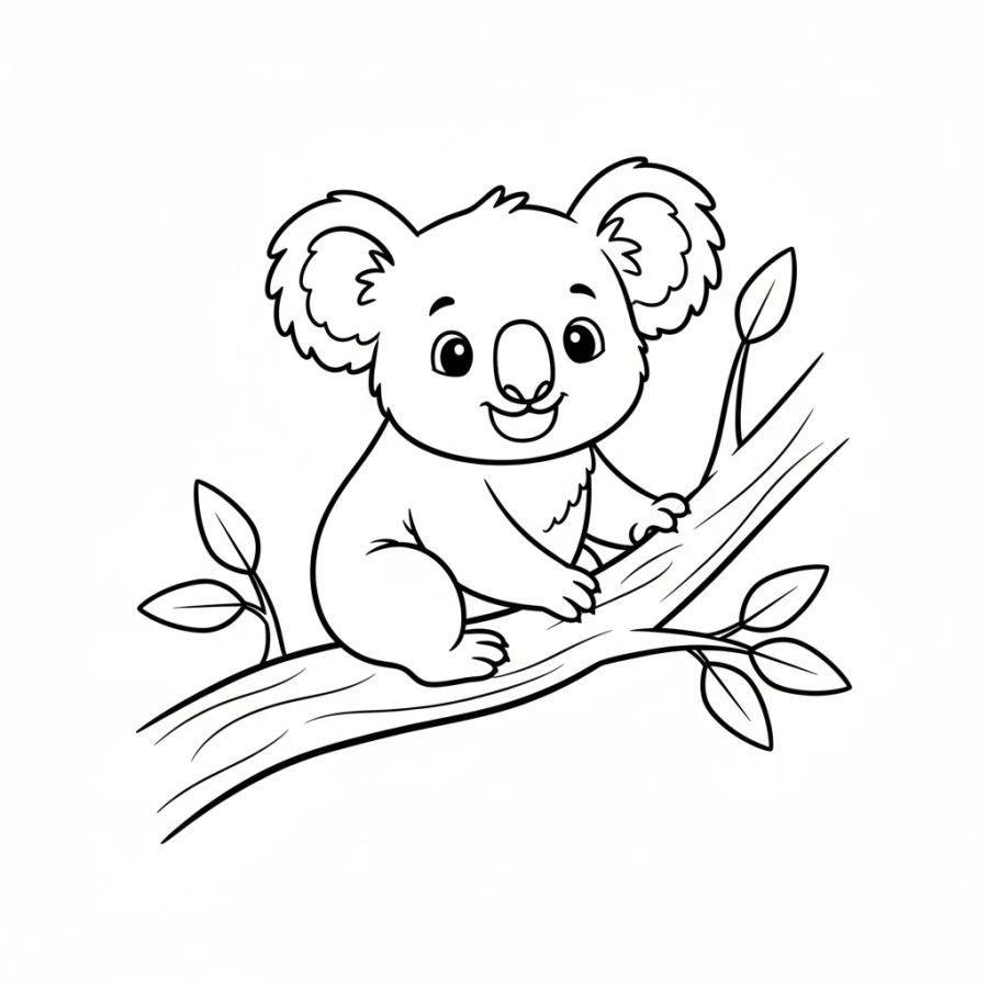 Koala Sitting On A Tree Branch Coloring Page