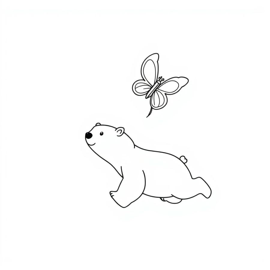 Polar Bear Chasing A Glowing Cosmic Butterfly Coloring Page