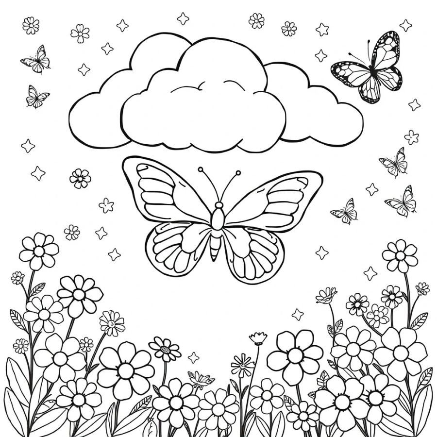 Butterfly Emerging From A Storm Cloud Coloring Page