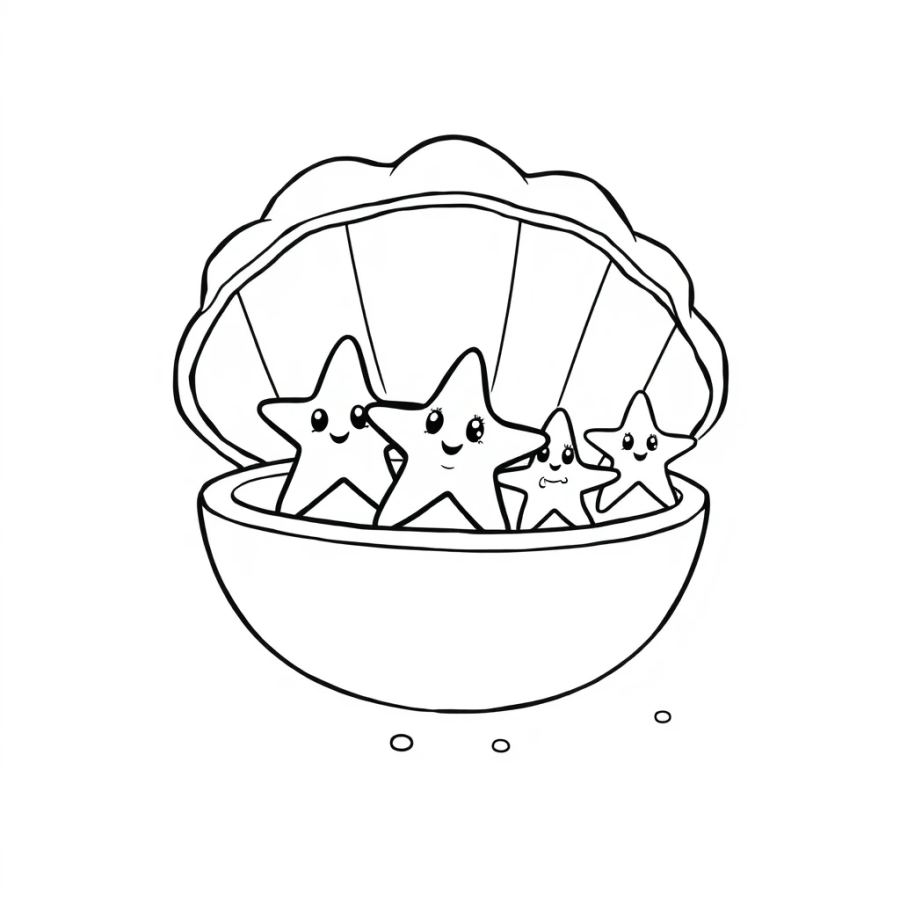Starfish Family Spinning Inside An Open Clam Shell Ride Coloring Page
