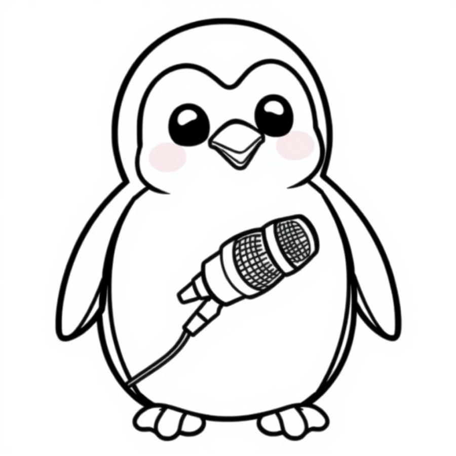 Penguin Singing Into Microphone Coloring Page