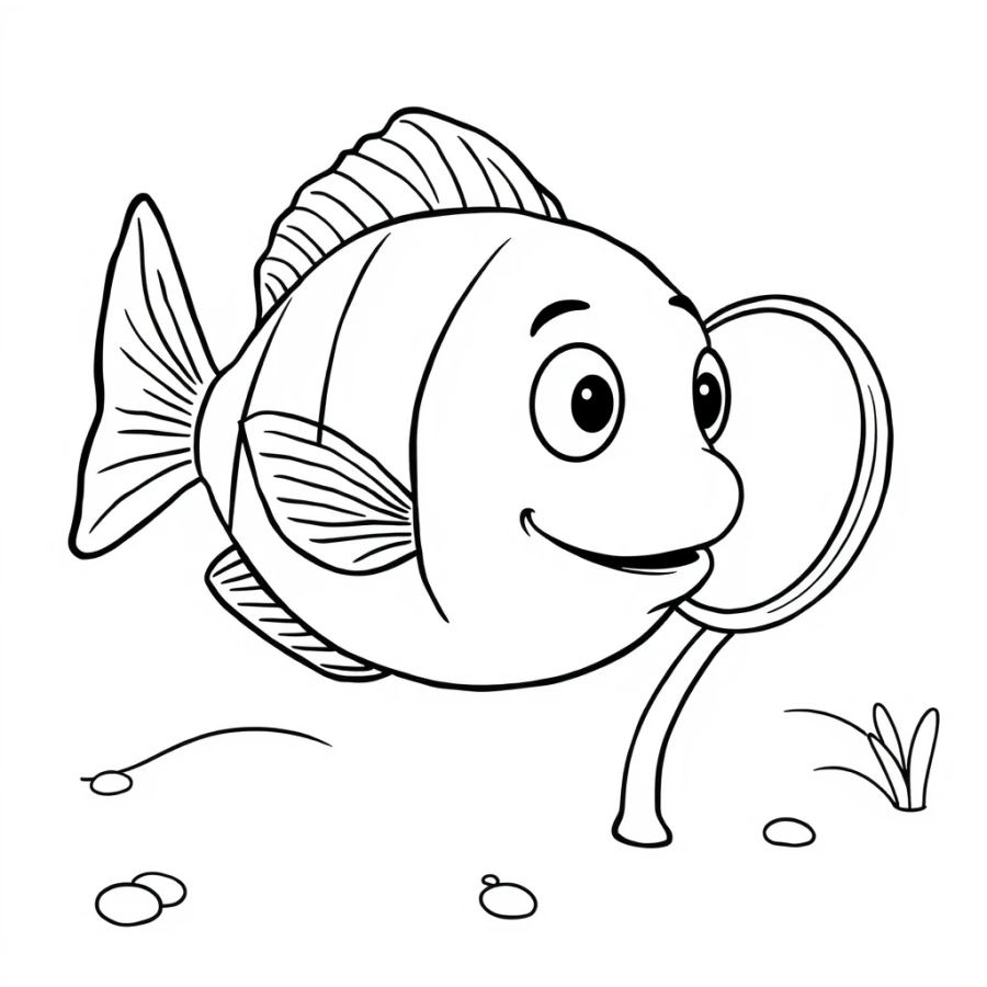 Tropical Fish Looking Into A Shiny Handheld Mirror On The Sand Coloring Page