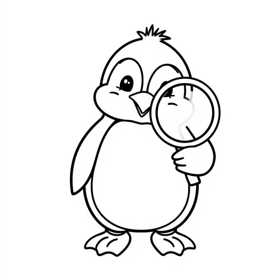 Penguin Holding Magnifying Glass Coloring Page