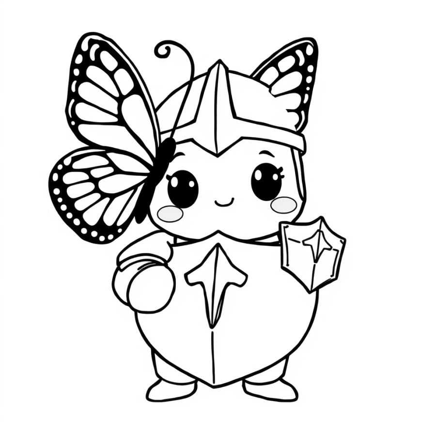 Butterfly Fluttering Around A KnightΓÇÖs Shiny Armor Coloring Page