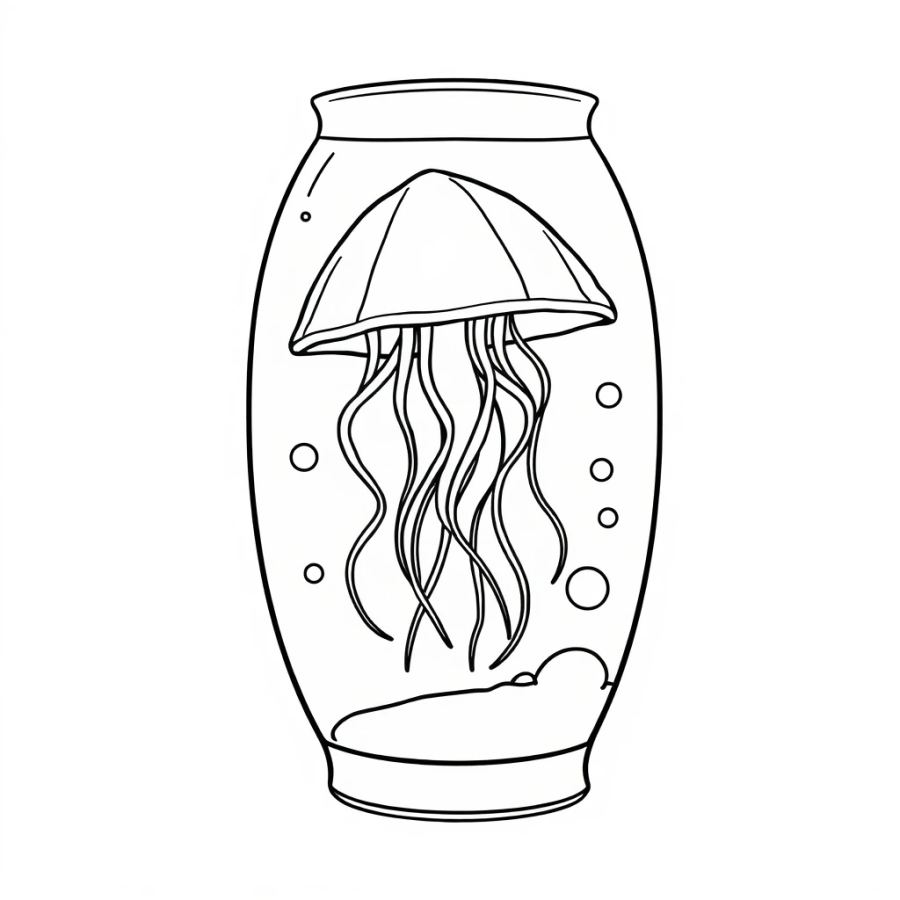 Jellyfish Floating Inside A Glass Lava Lamp Coloring Page