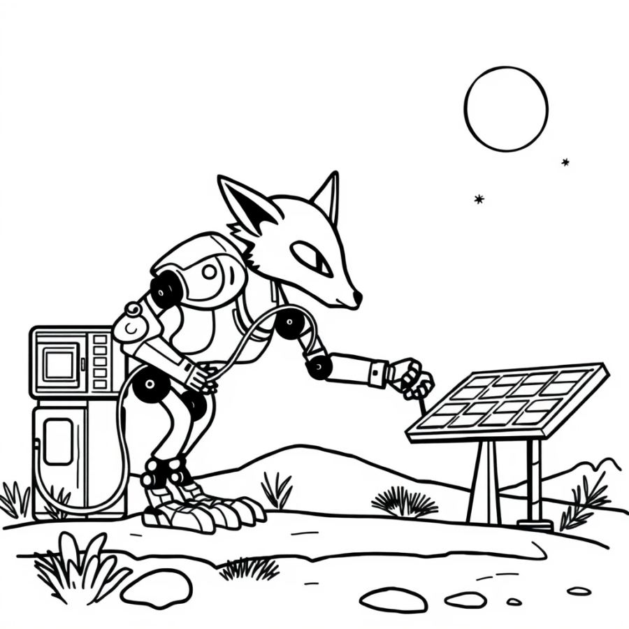 Robot Wolf Charging At A Solar Station Coloring Page