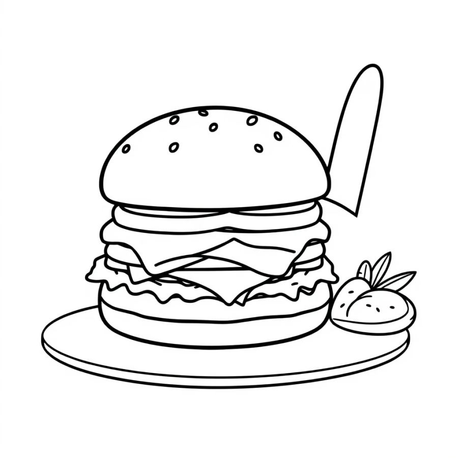 Burger Next To Steak Knife Coloring Page