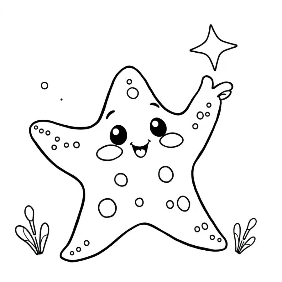 Starfish Pointing An Arm Toward The North Star Coloring Page