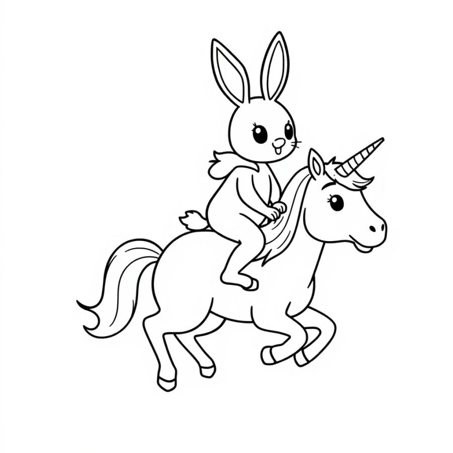 Bunny Riding A Unicorn Coloring Page