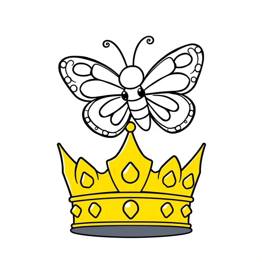 Butterfly Landing On A King's Golden Crown Coloring Page