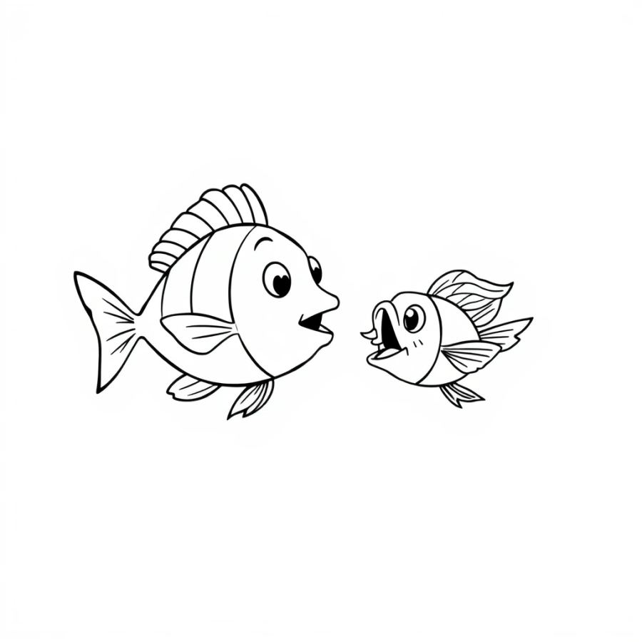 Angelfish Startled By A Cuckoo Bird Fish Popping Out Coloring Page