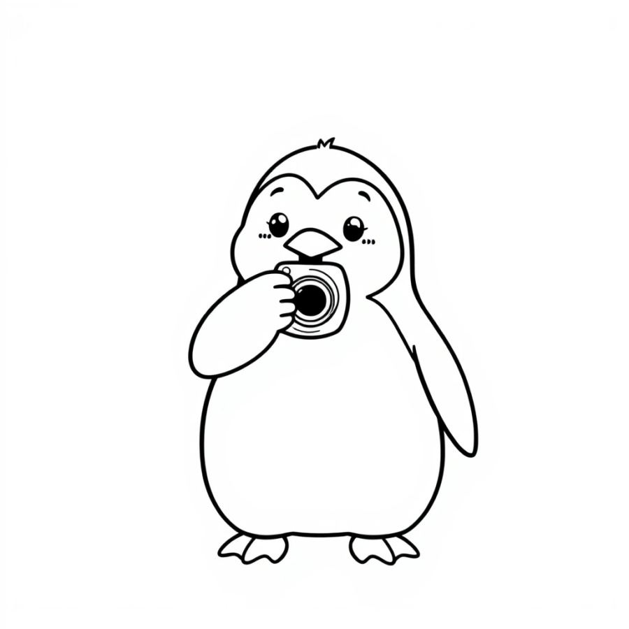 Penguin Taking A Photo Coloring Page