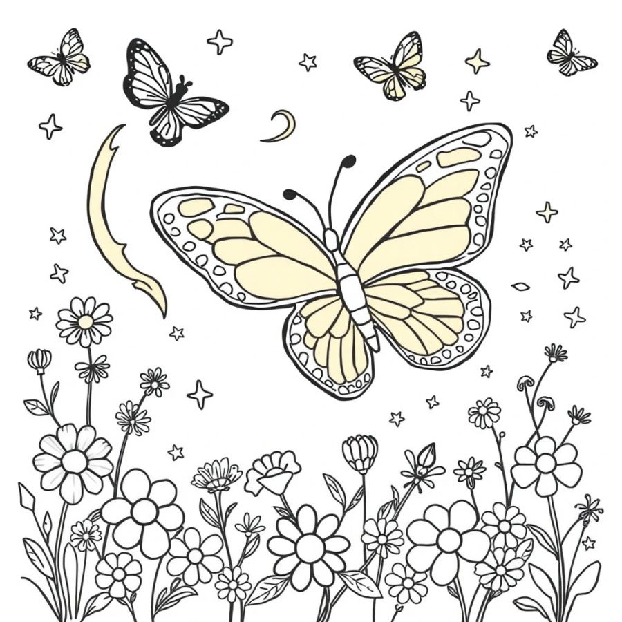 Butterfly Caught In A Swirling Autumn Wind Coloring Page