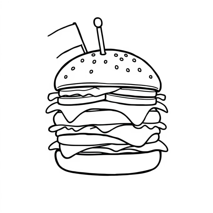 Burger With Toothpick Flag Coloring Page