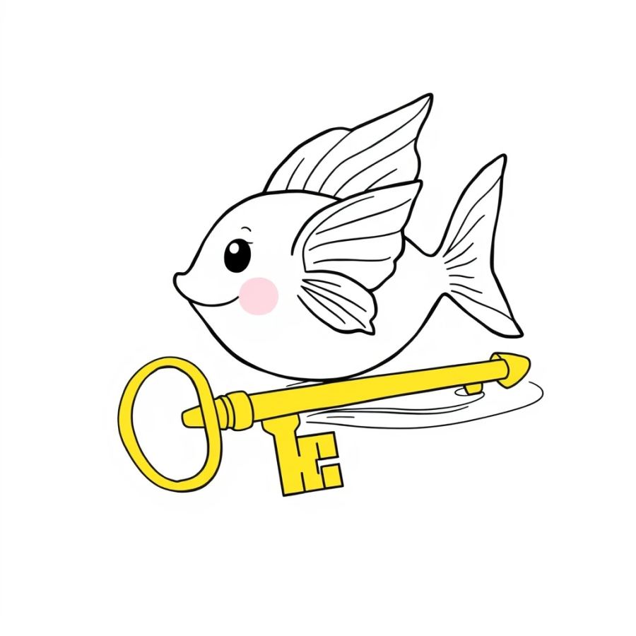 Angelfish Resting On A Floating Golden Key Coloring Page