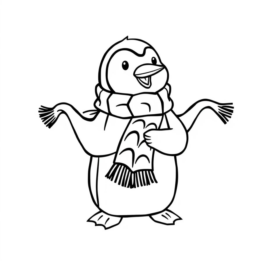 Penguin Knitting Scarf Coloring Page