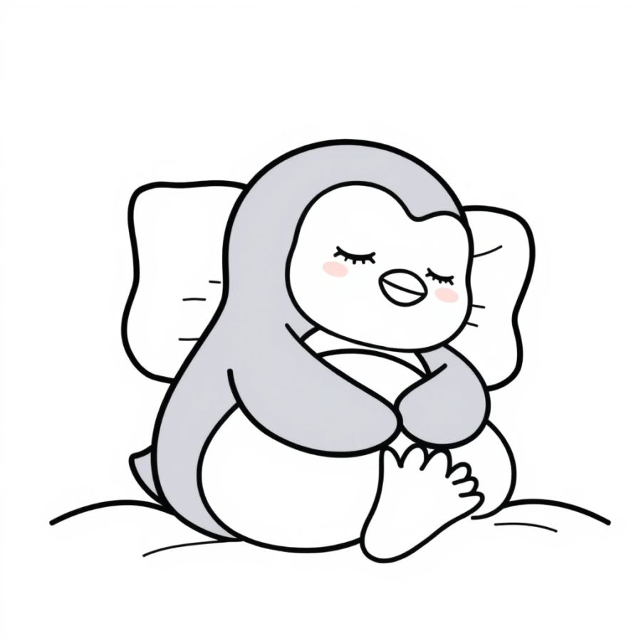 Penguin Sleeping In Bed Coloring Page