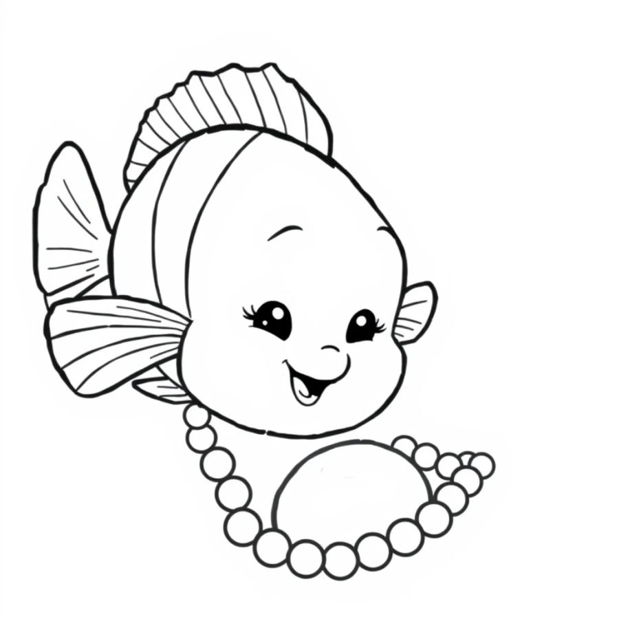 Tropical Fish Looking At Its Reflection In A Lost Pearl Necklace Coloring Page