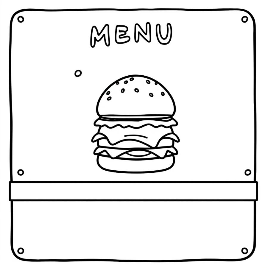 Burger On Menu Board Coloring Page