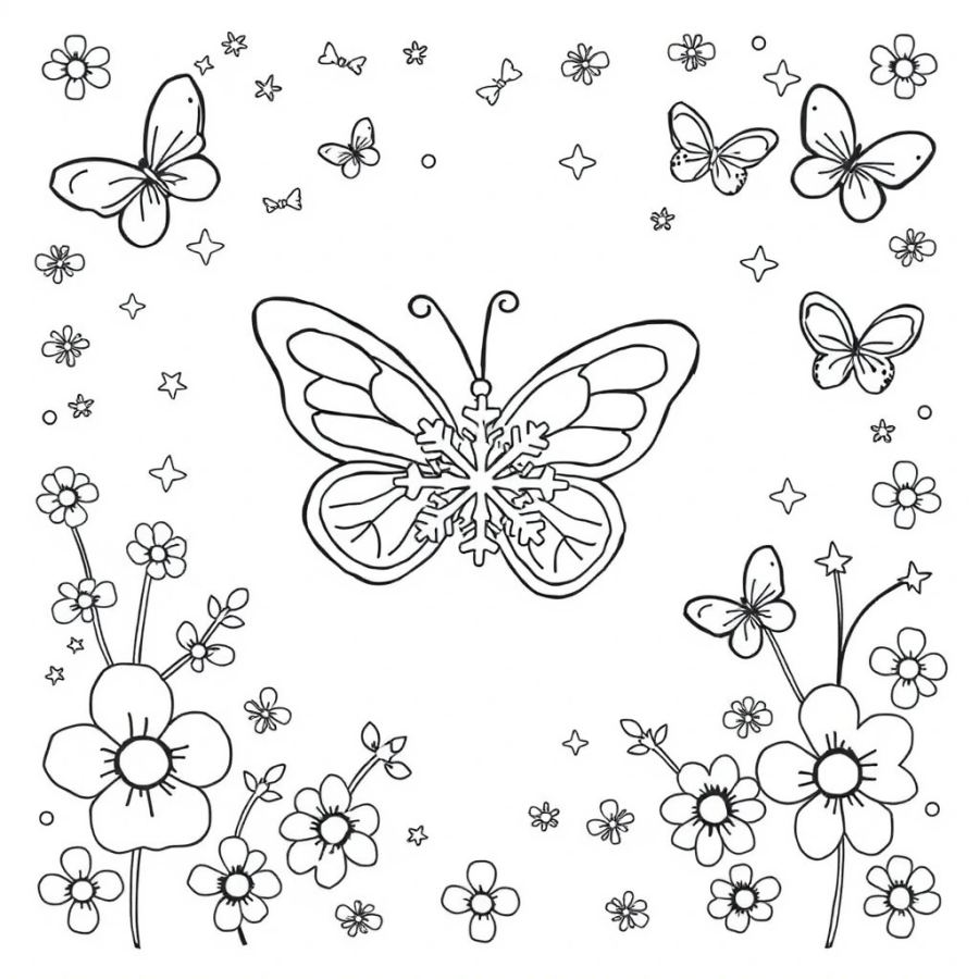 Butterfly Catching A Snowflake On Its Wing Coloring Page