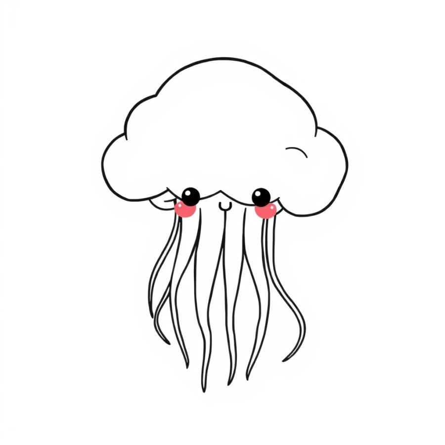 Jellyfish Shaped Like A Pink Cotton Candy Cloud Coloring Page