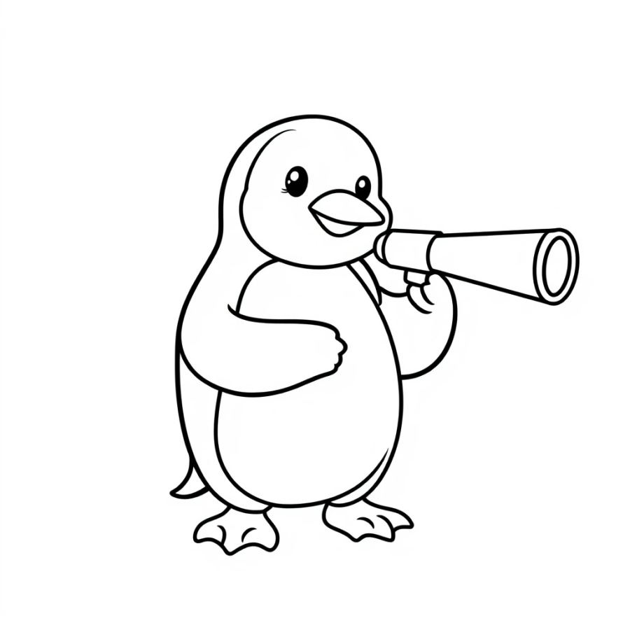 Penguin Holding Telescope Coloring Page