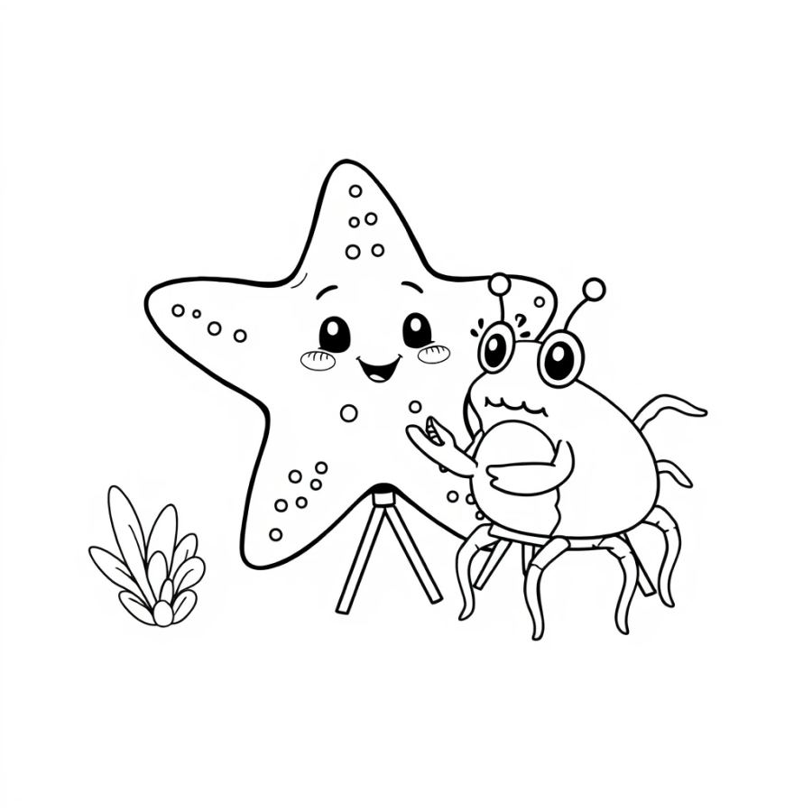 Starfish Posing As A Model For A Painter Crab Coloring Page