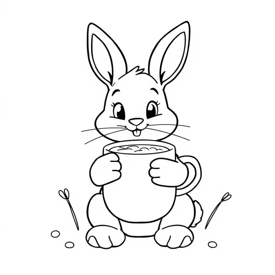 Bunny Drinking Hot Cocoa Coloring Page