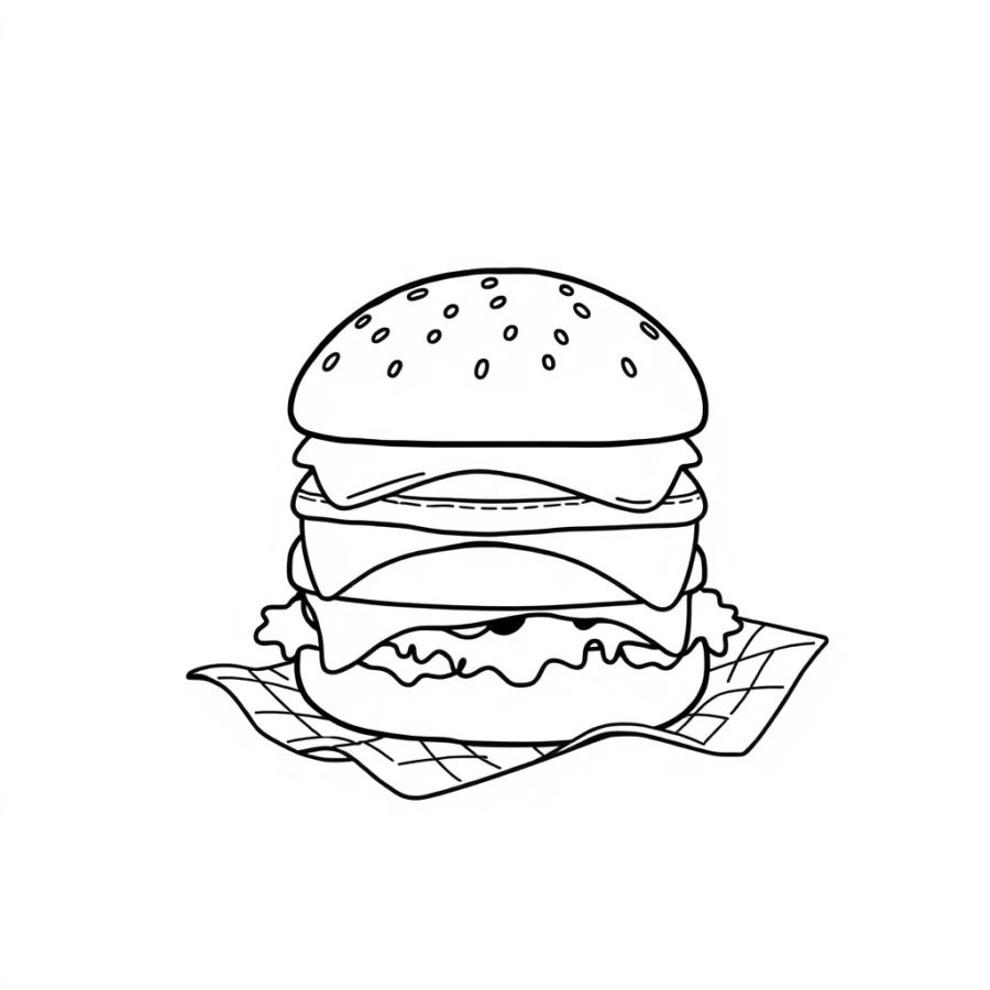 Burger By Checkered Napkin Coloring Page
