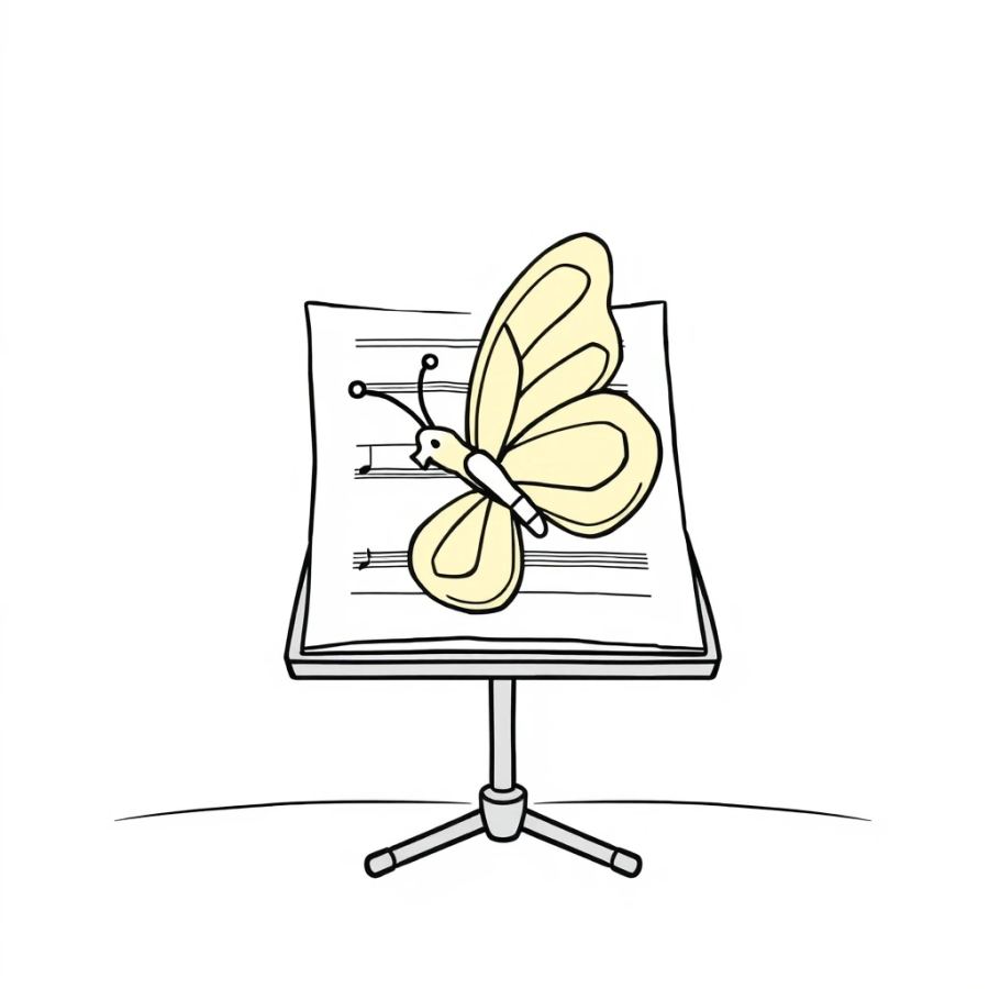 Butterfly Resting On A Sheet Music Stand Coloring Page