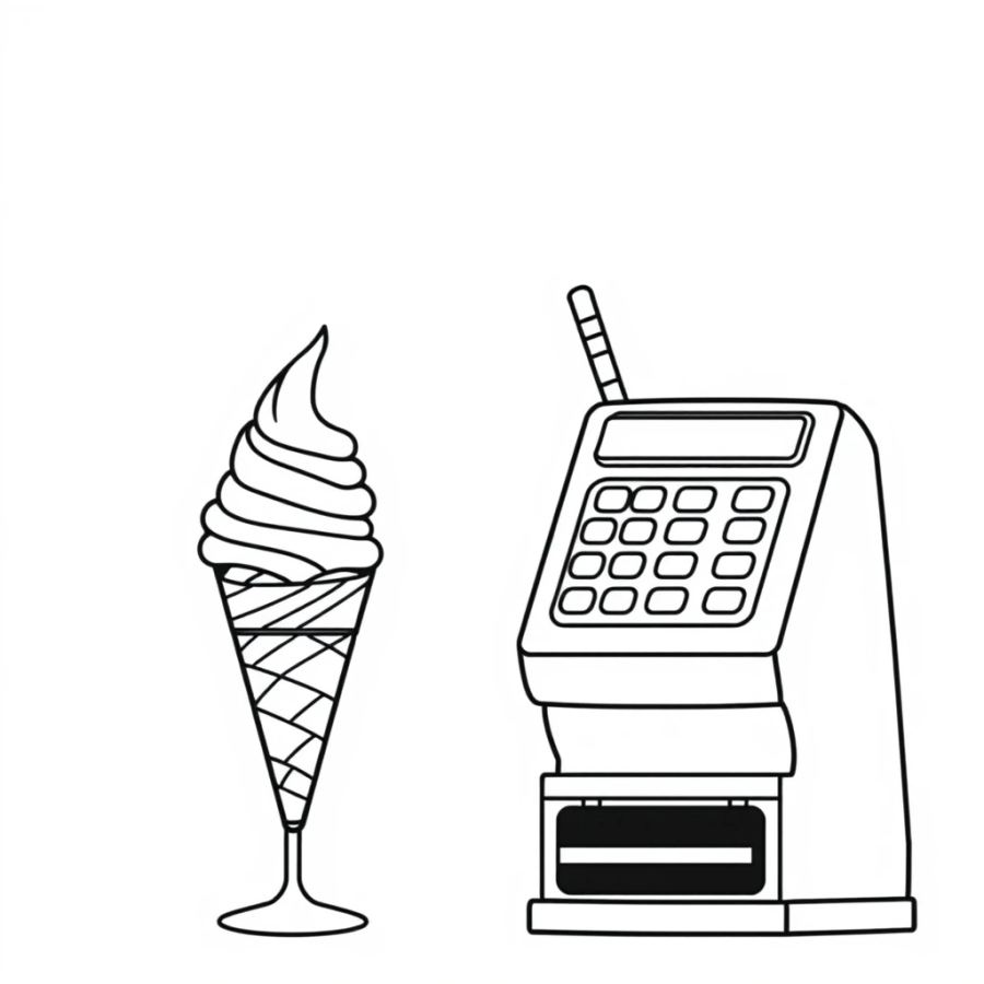Ice Cream Next To Cash Register Coloring Page